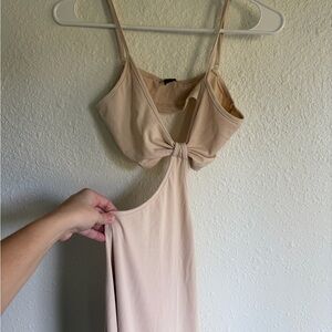 SHEIN Light Beige Ribbed Cutout Dress